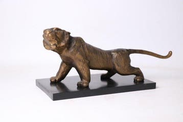 De Brullende Tijger – Vintage Japans bronzen beeld op