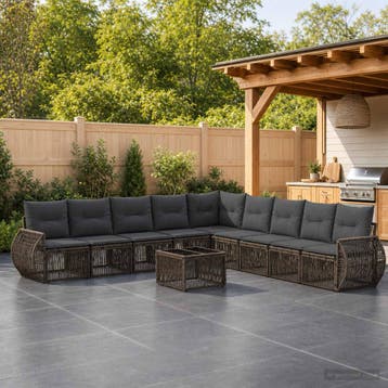 vidaXL Tuinbank Set 10 st Grijs en Donkergrijs poly rattan, Verzenden, Nieuw