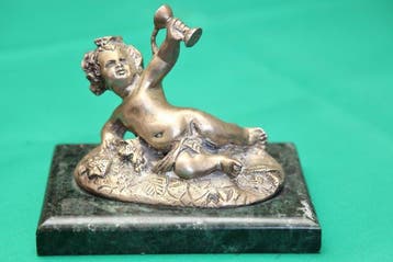 Jordan Collection - Beeldje, Putto - 12 cm - Brons, Marmer