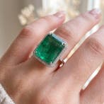 Bague Platine - 9.14ct. tw. Émeraude - Diamant