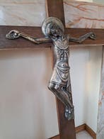 Crucifix - Hout Blik Metaal - 1950-1960 - Kerk Kruisbeeld -