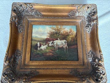 Hollandse School (XX) - Koeien bij het water, Antiek en Kunst, Kunst | Schilderijen | Klassiek