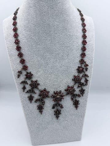 Halsketting messing Granaat - Boheemse granaat, Handtassen en Accessoires, Nieuw
