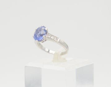 Bague - 18 carats Or blanc Saphir - Diamant