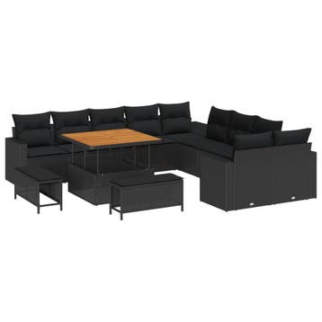 vidaXL Tuinbank Set 17 st 12-Aantal zitplaatsen Zwart poly, Verzenden, Nieuw
