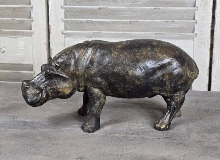 Beeld, Hippo Hurray - 17 cm - gegoten brons, Antiquités & Art, Curiosités & Brocante