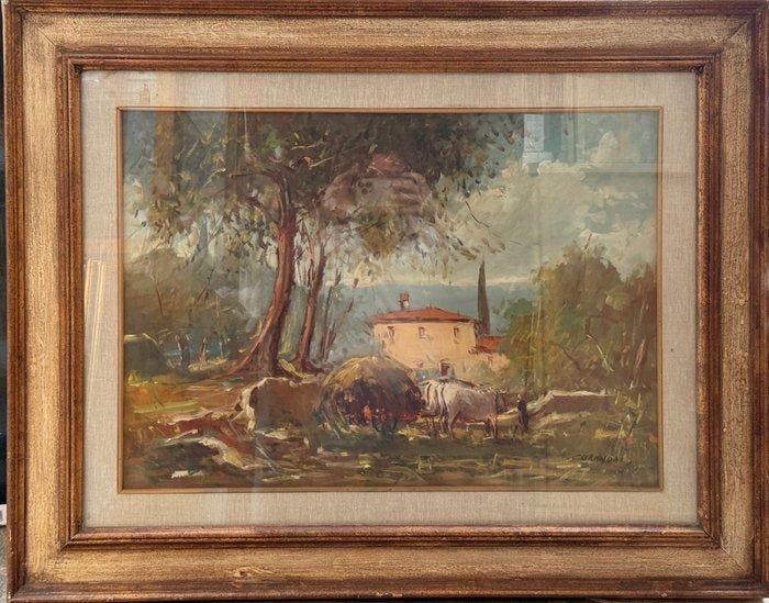 Osvaldo Curandai (1931-2019) - Ritorno alla fattoria, Antiek en Kunst, Kunst | Schilderijen | Klassiek