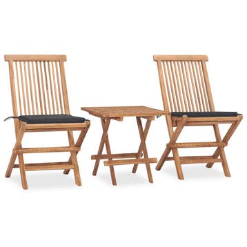 vidaXL 3-delige Tuinset inklapbaar met kussen massief, Tuin en Terras, Verzenden, Nieuw, Tuinset