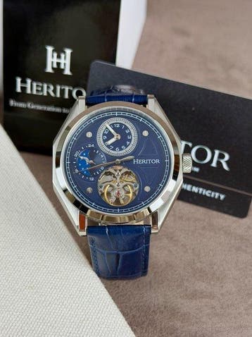 Heritor - Antoni Automatic Open Heart - Silver/Blue - Sans, Handtassen en Accessoires, Nieuw
