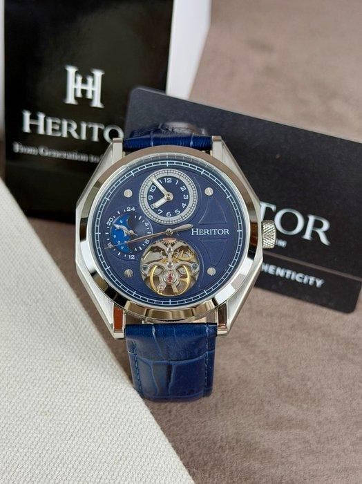 Heritor - Antoni Automatic Open Heart - Silver/Blue - Sans, Handtassen en Accessoires, Horloges | Heren