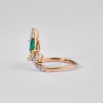 Statement ring - 14 karaat Geel goud - 1.17ct. tw. Smaragd -