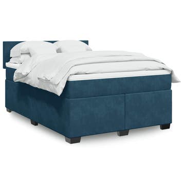 vidaXL Boxspring met matras fluweel donkerblauw 140x200 cm, Verzenden