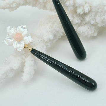 Koraal - Zilver, Verguld - Oorbellen - Onyx en parelmoer, Antiek en Kunst
