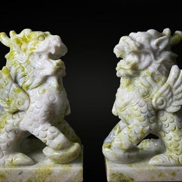 Chinese keizerlijke beschermende leeuwen in jade lemon XXL