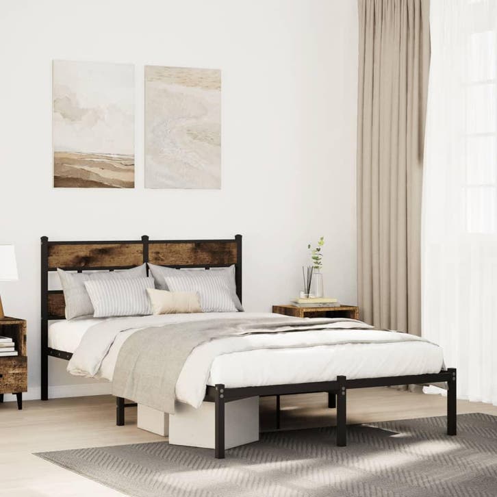 vidaXL Bedframe zonder matras metaal gerookt eikenkleurig, Maison & Meubles, Chambre à coucher | Lits, Envoi