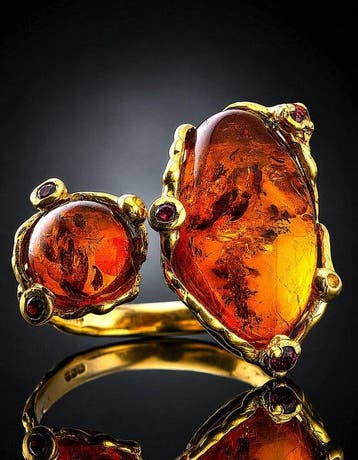 Barnsteen - Zilver, 925 - Ring - Vintage-stijl