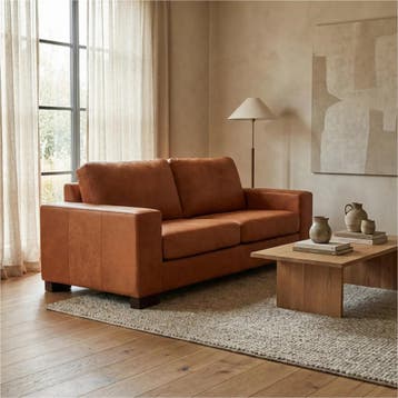 Leren bank Enjoy - 2,5 zits - Kenia Rost (oranje) - Poten, Nieuw, Ophalen of Verzenden, Modern, 200 tot 250 cm