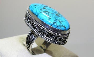 Turquoise ring - Hoogte: 34.7 mm - Breedte: 30.7 mm- 16 g -, Verzamelen