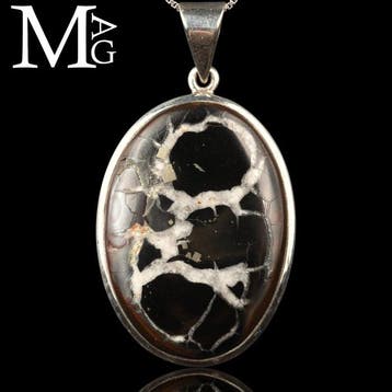Natuurlijke septarian hanger met pyriet – sterlingzilver