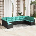 vidaXL Bankstel met kussen 10 pcs Zwart poly rattan, Verzenden