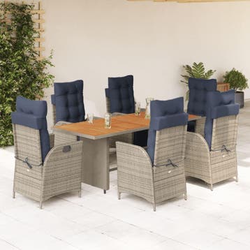 vidaXL 7-delige Tuinset met kussens poly rattan grijs, Verzenden, Nieuw, Tuinset