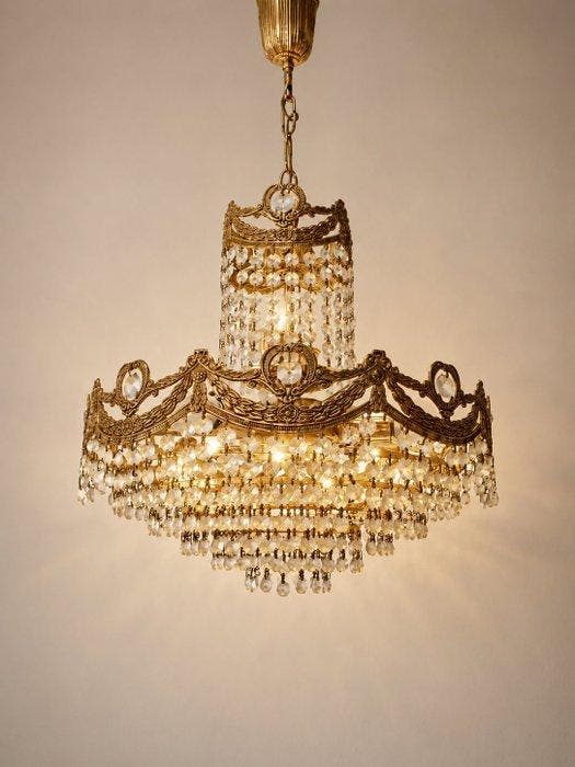Plafondlamp - Hollywood Regency kristallen kroonluchter –, Antiek en Kunst, Antiek | Overige Antiek