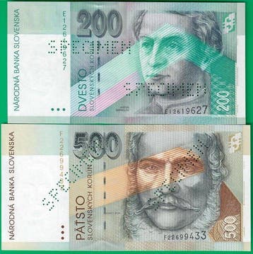 Slowakije. - 200 and 500 korun - 1993/1995 - both specimen -