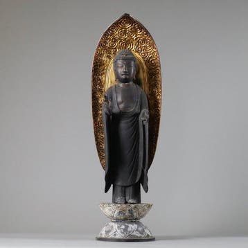 Amitabha Buddha Wooden Sculpture - Beeld Hout - Japan - Late