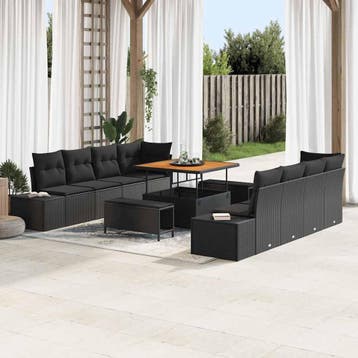 vidaXL Tuinbank Set 11 st Zwart poly rattan, Verzenden