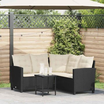 vidaXL Tuinbank met tafel en kussens L-vormig zwart, Verzenden
