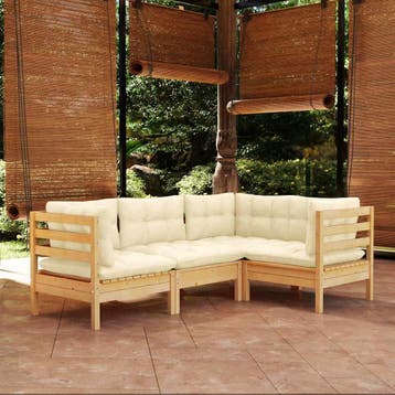 vidaXL 4-delige Loungeset met crèmekleurige kussens, Tuin en Terras, Verzenden, Nieuw, Loungeset