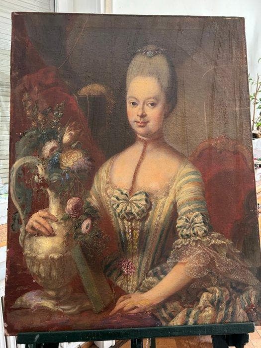 Scuola austriaca (XVIII) - Dame mit Blumen, Antiquités & Art, Art | Peinture | Classique