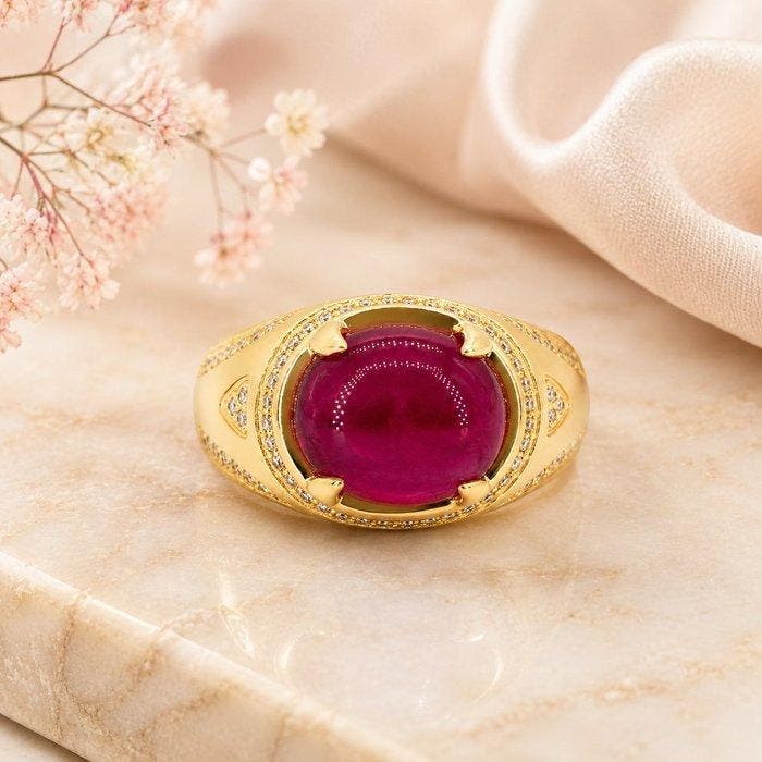 Zonder minimumprijs - Ring Verguld Robijn - Diamant - 18k, Handtassen en Accessoires, Ringen