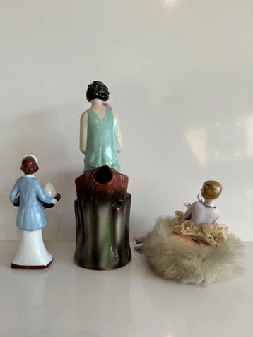 Beeldje, 3 keer art deco porselein - 22 cm - Porselein, Antiek en Kunst