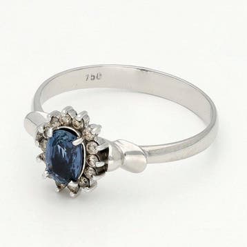 Bague - 18 carats Or blanc - Diamant - Saffier, Handtassen en Accessoires, Nieuw