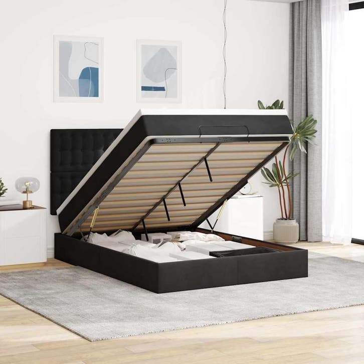 vidaXL Ottoman bed met matrassen 140x200cm fluweel zwart, Huis en Inrichting, Slaapkamer | Bedden, Nieuw, Verzenden
