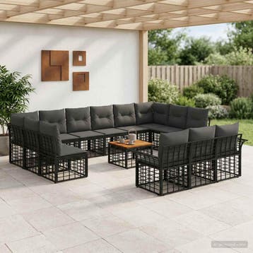 vidaXL Buiten bank set 14 st Zwart en Donker Grijs Polyester, Verzenden