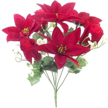 Kerstster kerstroos roosboeket poinsettia rood wit, Nieuw