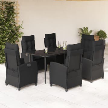 vidaXL 7-delige Tuinset met kussens poly rattan zwart, Verzenden, Nieuw, Tuinset
