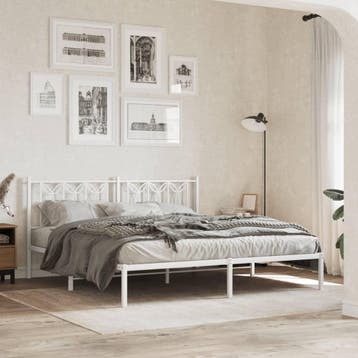 vidaXL Bedframe met hoofdbord metaal wit 180x200 cm, Verzenden