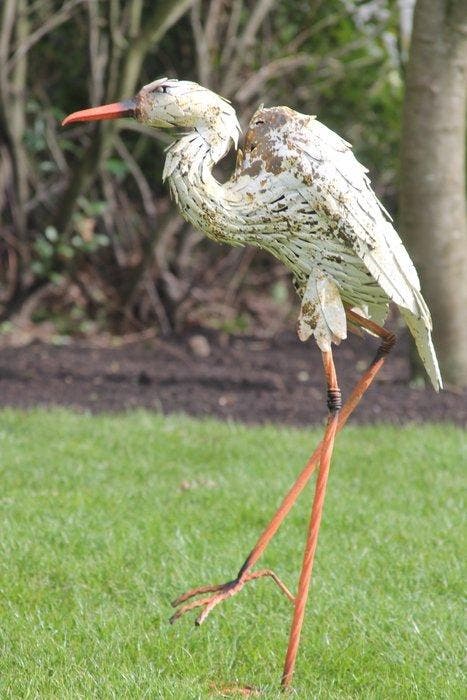 Sculpture, grote levensechte reiger - 80 cm - Métal, Antiquités & Art, Curiosités & Brocante