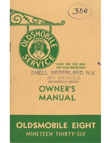 1936 OLDSMOBILE EIGHT INSTRUCTIEBOEKJE ENGELS