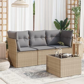 vidaXL 4-delige Loungeset met kussens poly rattan beige, Verzenden, Nieuw, Loungeset