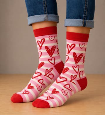 Sokken Katoen - Hartjes Print - Roze Wit Rood - Maat 38-45, Kleding | Dames, Nieuw