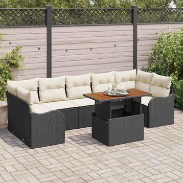 vidaXL Tuinbank Set 8 st Zwart Poly rattan, Verzenden, Nieuw