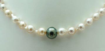 Zonder minimumprijs - Halsketting - Zilver - Drop Tahitian,, Nieuw