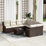 vidaXL Tuinbank Set 9 pcs Bruin en Crème Poly Riet en Staal, Verzenden, Nieuw