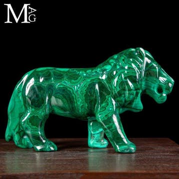 Buitengewone malachietsculptuur - Leeuw - AAA-kwaliteit, Verzamelen
