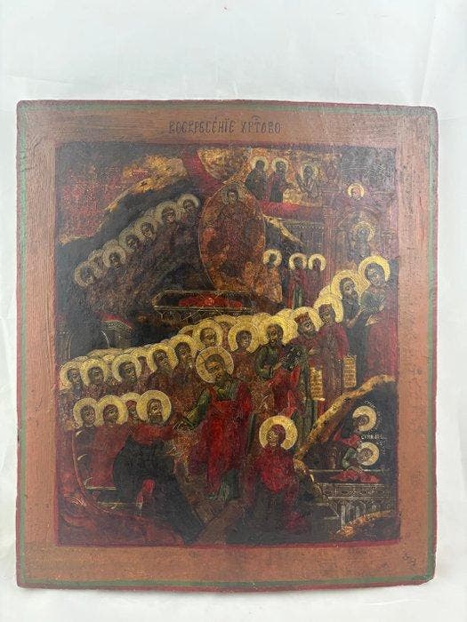 Icoon - Grote icoon van de Verrijzenis van Christus - Hout, Antiek en Kunst, Kunst | Niet-Westerse kunst