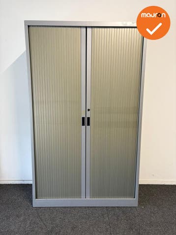 Roldeurkast S - B-keuze - 195x120x45 - Zilvergrijs met koper, Werkplek, Ophalen of Verzenden, Gebruikt, Kast